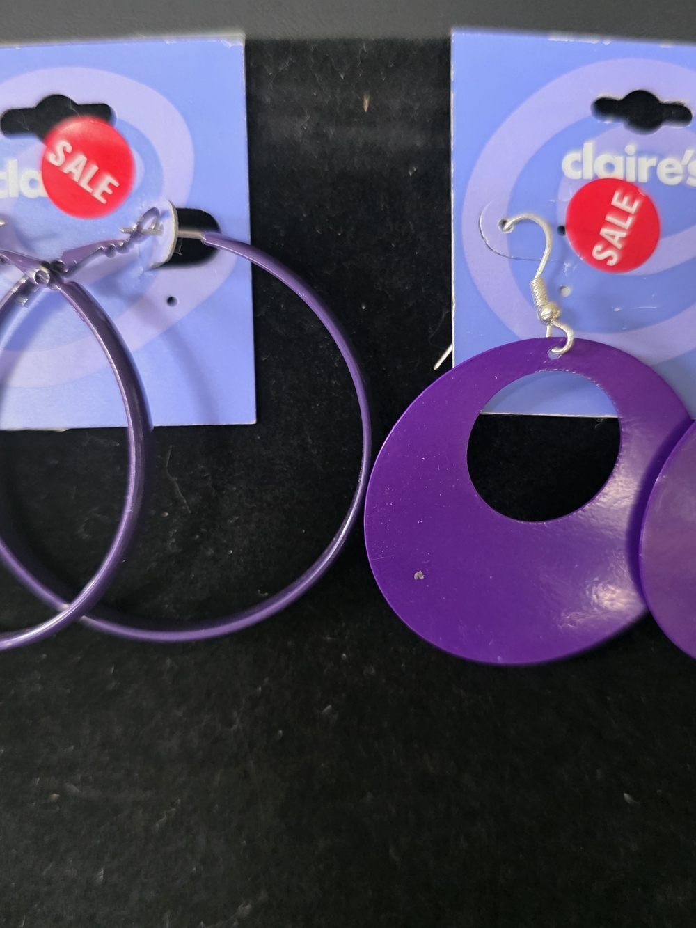 #283 Claire's Purple Hoop and Disc Earring Set